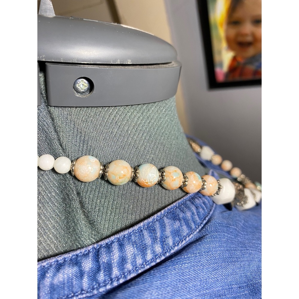 925 Sterling Silver Amazonite Pendant Beaded Statement Necklace Boho Artisan - Picture 6 of 7